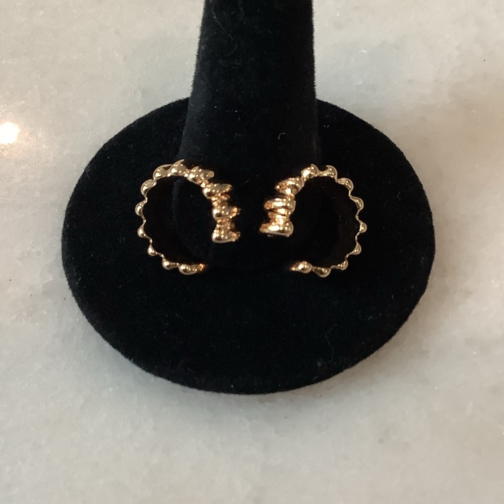 Scalloped Beaded Hoop Earrings in Gold, Brand New